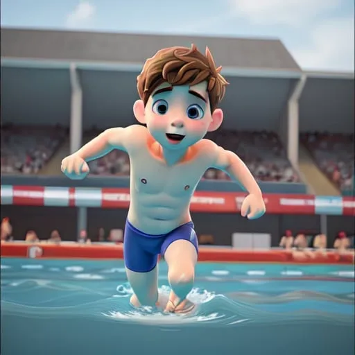 Prompt: Swimming  boy racing 
