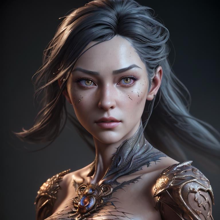 Prompt: highest quality stylized character concept masterpiece, award winning digital 3d oil painting art, hyper-realistic, intricate, 64k, UHD, HDR, image of a beautiful dragonic-girl, highly detailed face, hyper-realistic facial features, perfect anatomy in perfect composition of professional, long shot, sharp focus photography, cinematic 3d volumetric, dramatic lighting with backlit backlight, aiming down sights.