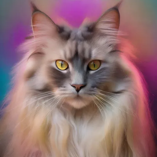 Prompt: Aura photo of a long haired cat, ambient, soft, colorful