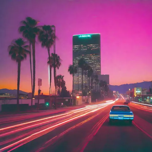 Prompt: Polaroid of Los Angeles, ambient, soft, vaporwave, neon, colorful