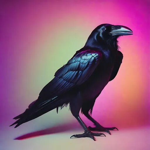 Prompt: Full body glamour shot Polaroid of a black raven, ambient, soft, neon