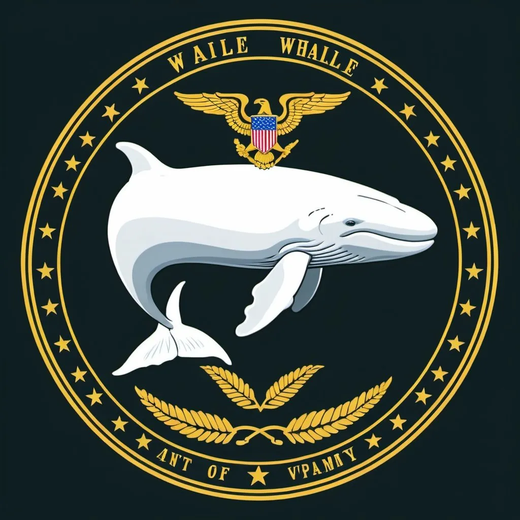 Prompt: Army unit logo of a white whale