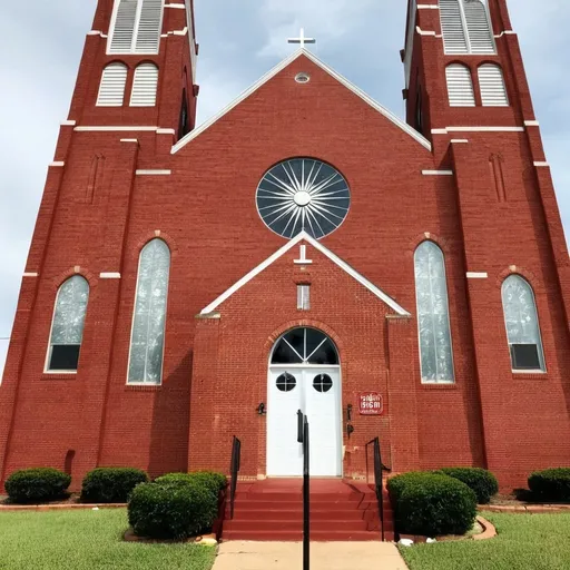 Prompt: red brick baptist church dallas texas