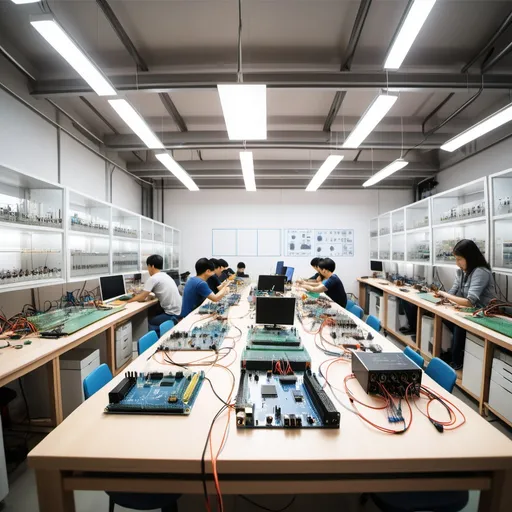 Prompt: a technological laboratory like a circuit making company like arduino making company