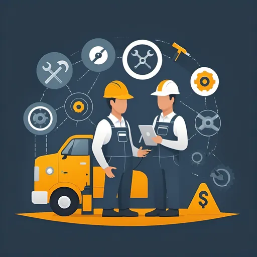 Prompt: A vector style image that represents Field Technician Support
Equip your team with tools to provide exceptional service on the go, including access to service histories, job statuses, and customer communication. To be used on the homepage of a saas 