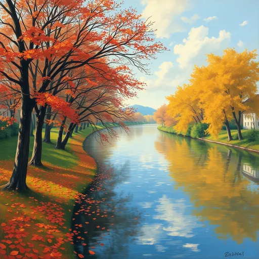 Prompt: Draw the Han River in autumn in Auguste Renoir style