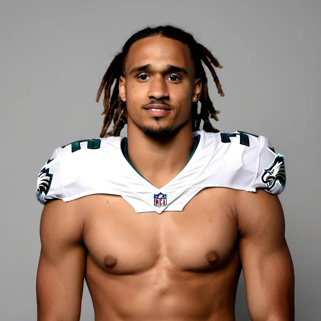 Prompt: Jalen hurts, quarterback of the philedalphia eagles, but his body is a trash can