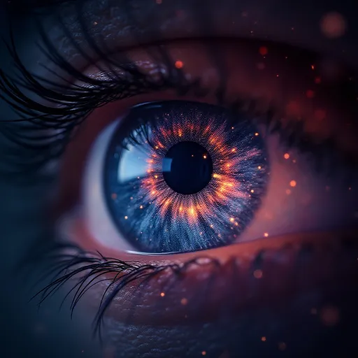 Prompt: (extreme close-up), a mesmerizing (galaxy) swirling with vibrant colors inside an eye, the eye's intricate details glistening, reflecting light like stars, an awe-inspiring cosmic scene, high-resolution, ultra-detailed, deep space ambiance with a sense of wonder, (high contrast), captivating depth, captivating mystery.