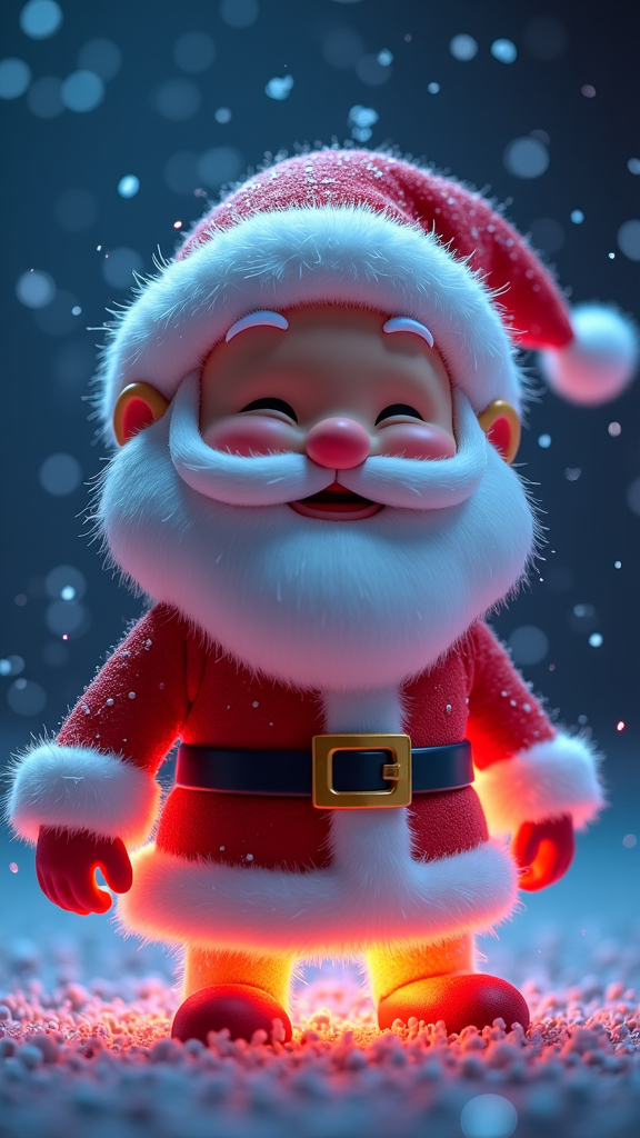 Prompt: super cute bioluminescent santa claus character concept, male, soft light, soft mood, realistic body features and face, illustration, painting oil on canvas by Elena Zhurikhina and Goro Fujita and Charlie Bowater, octane render trending on artstation, 4k, 8k, HD.