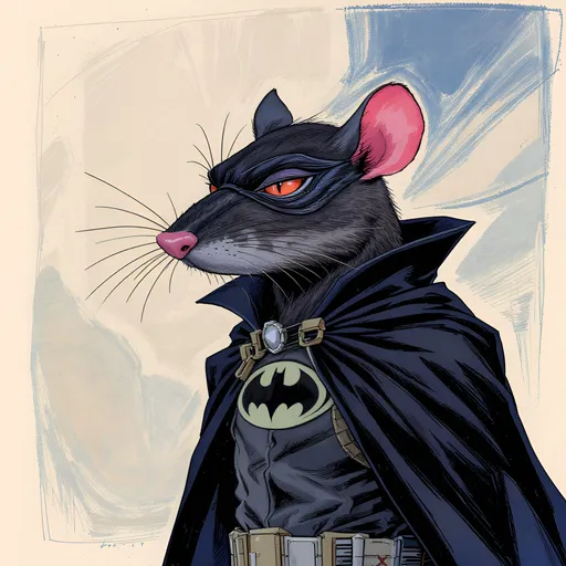 Prompt: A posh rat named DaRatt. He's  slim and slick and stylish and likes to give back to everyone like robinhood.  He has a mask like Robin and a cape like batman. 