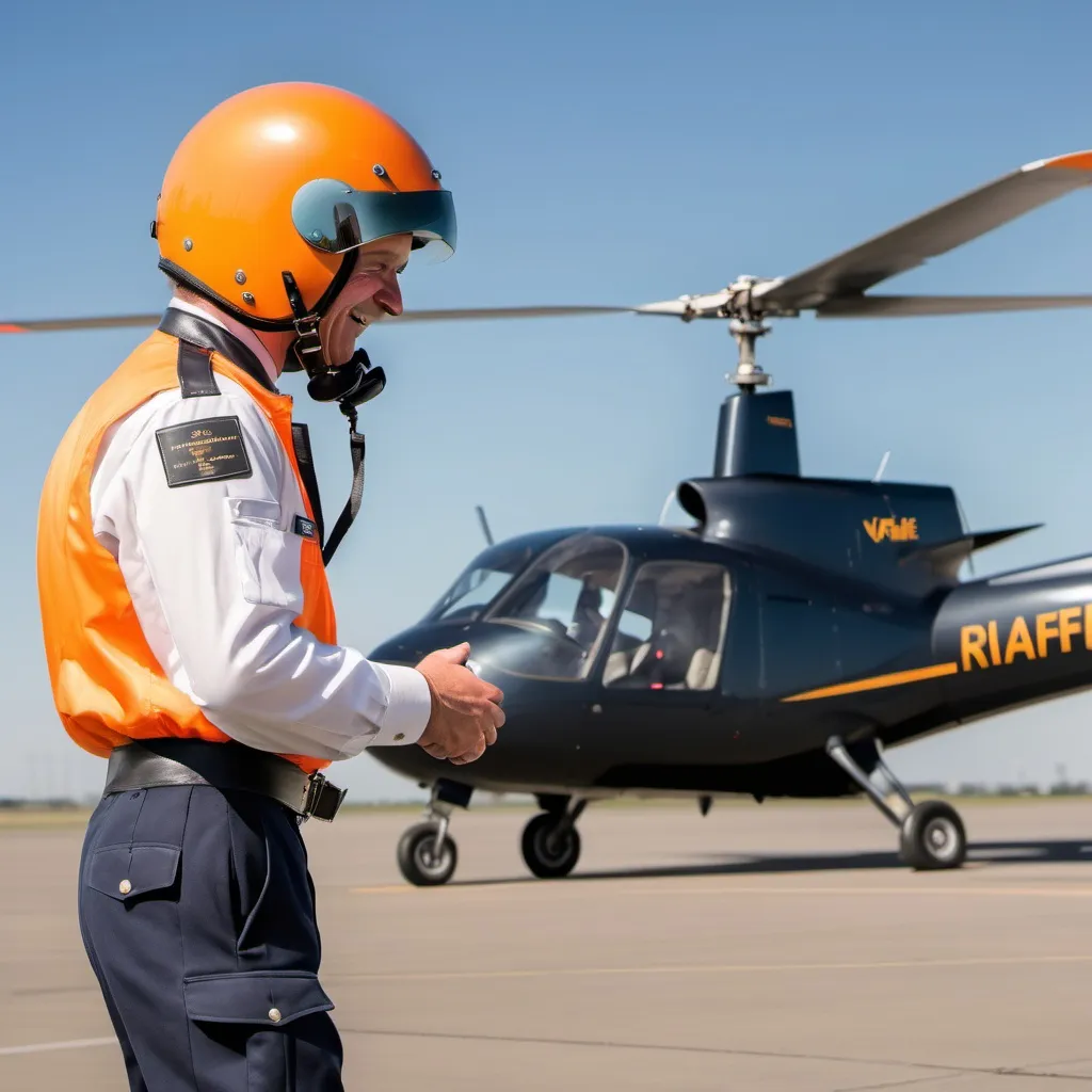 Prompt: A pilot with helmet in his hand around waist approaching to a raffle aircraft . Front image of raffle is visible and back image of pilot is visible