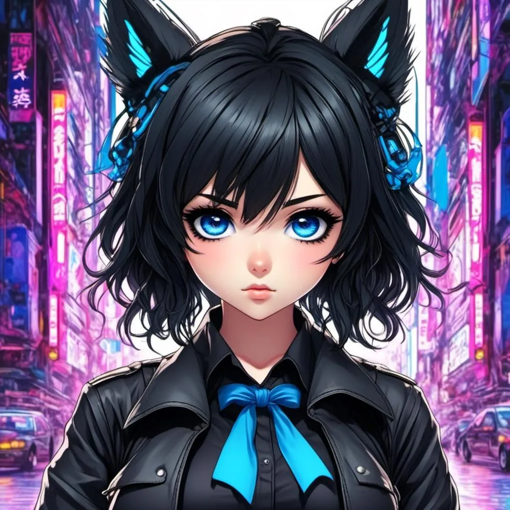 Prompt: <mymodel>High-res anime illustration of a girl with symbol-shaped pupils, black gloves, black hair, and clothing in shades of black and blue, with an absurd level of detail, ahoge hair, crossed bangs, blue eyes with a blush expression, collared shirt, hair ornament, focused gaze, best quality, ultra-detailed, anime, cute, detailed eyes, professional, atmospheric lighting, rainy day