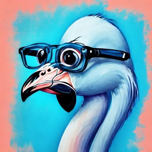 Prompt: a blue flamingo with glasses