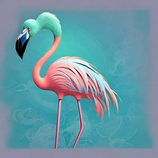 Prompt: a blue flamingo with green glasses