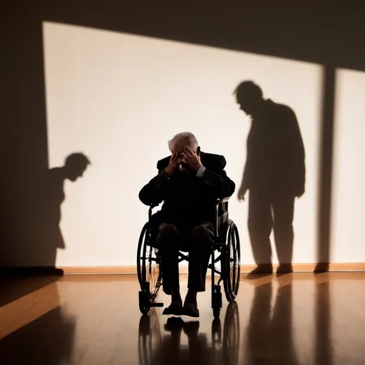 Prompt: financial problems for elderly, shadow of a person in the background

