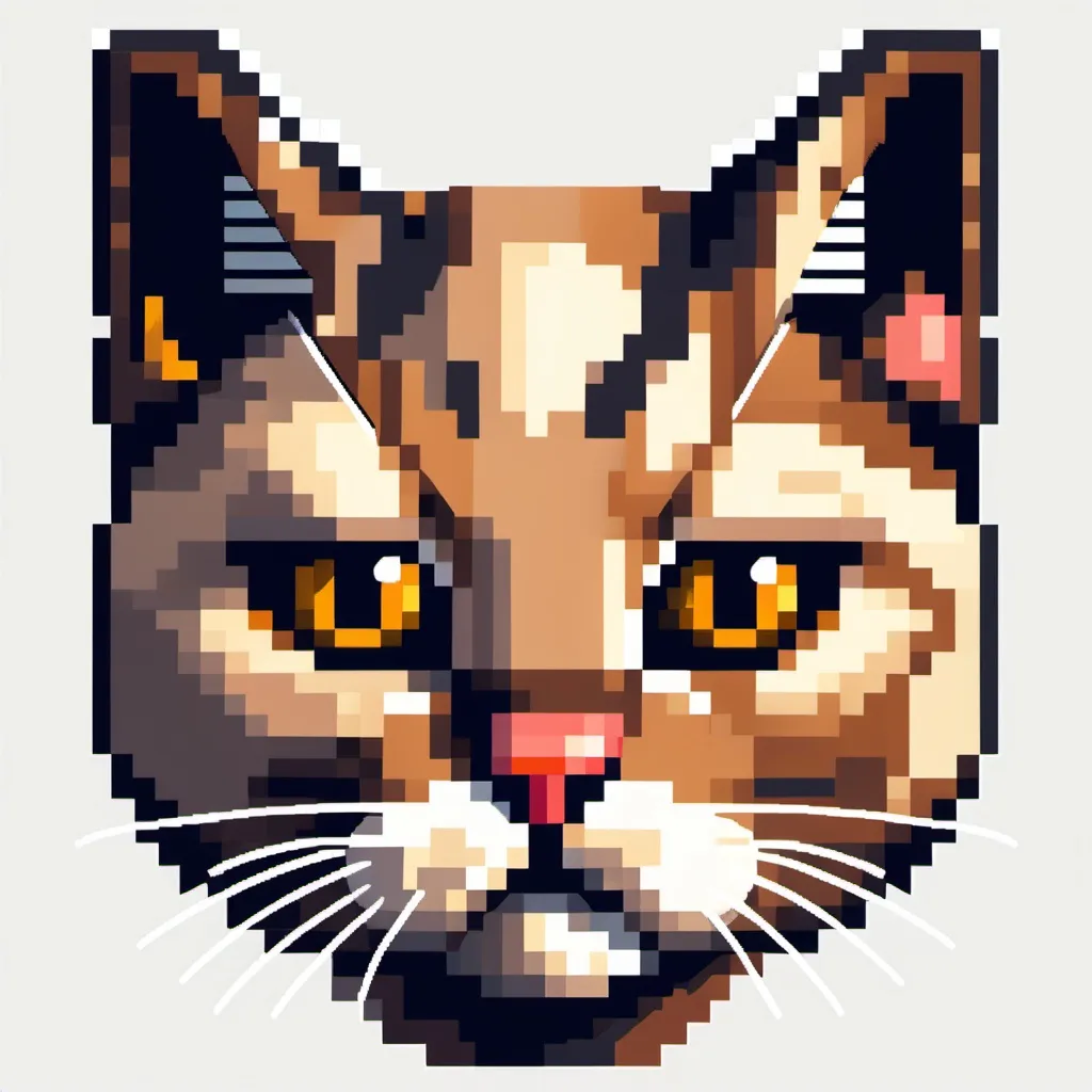 Prompt: Tête de chat en pixel art à grands pixels, sans arrière-plan avec le
 style de l'artiste kit lang
