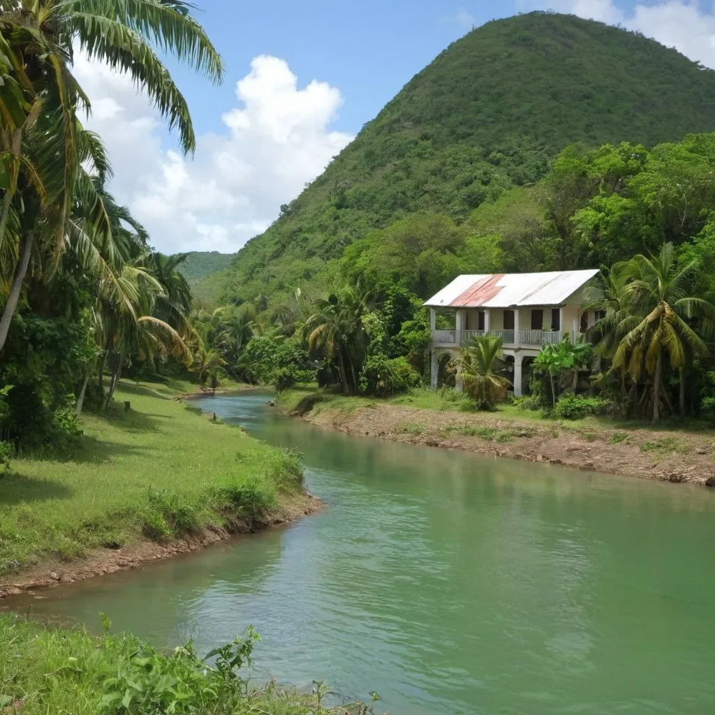 Prompt:  Caribbean countryside by the river