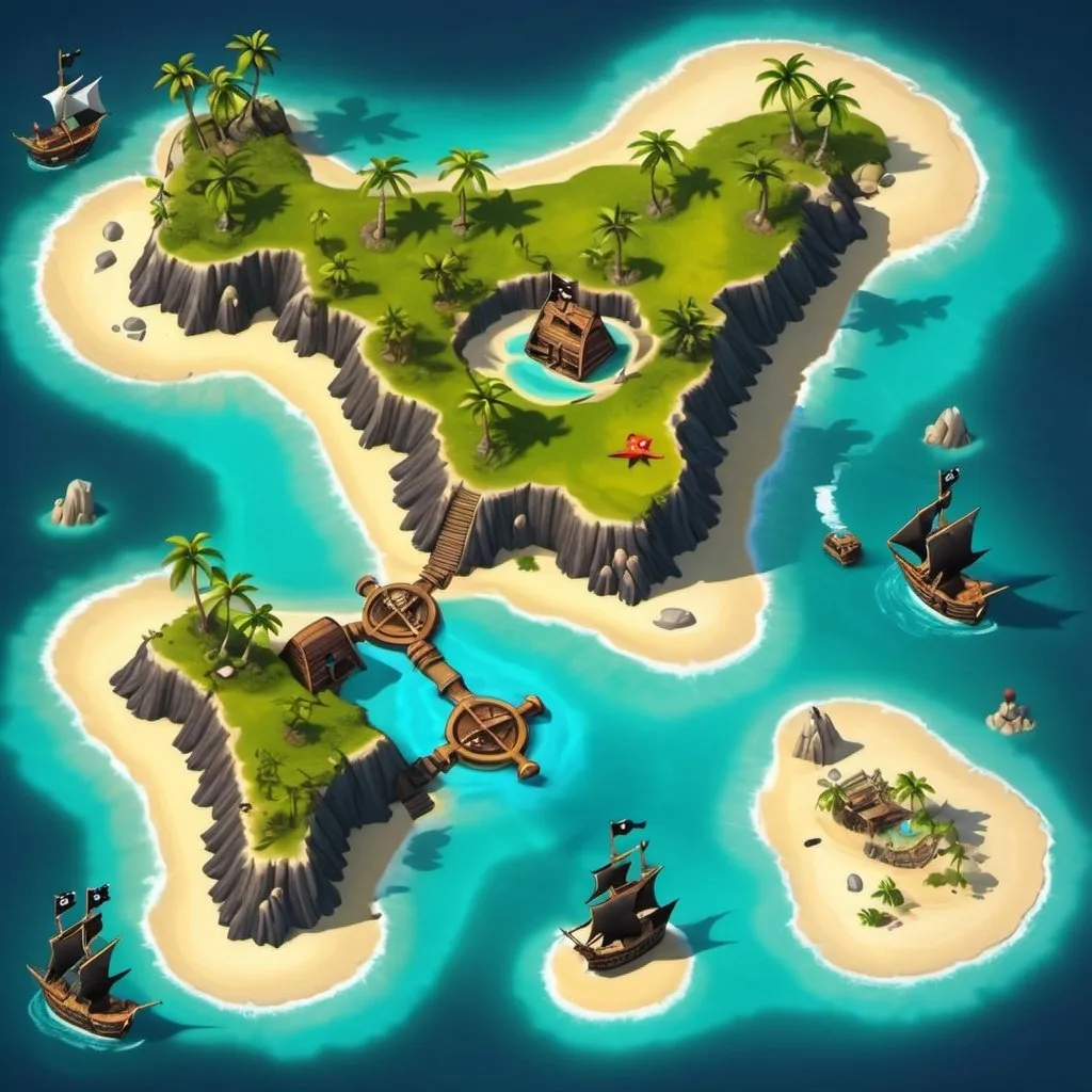 Prompt: Pirate map triangle 2 islands
