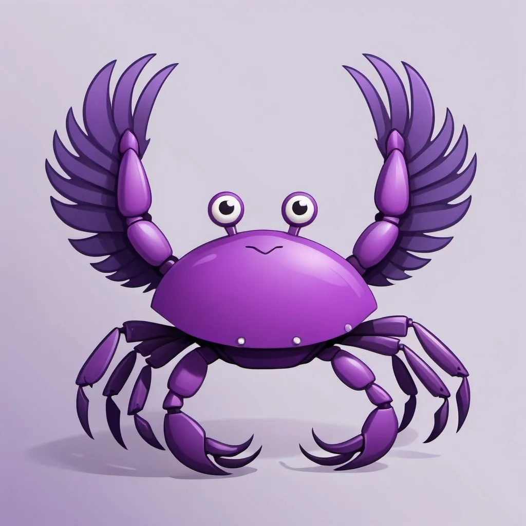 Prompt: design a purple crab with long and large wings like an eagle attached to it. make it a cartoon design
