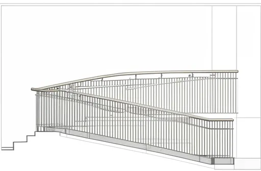 Prompt: a drawing of a staircase with a handrail and a handrail on the side of the staircase, with a handrail at the top of the stair, Carpoforo Tencalla, northwest school, isometric view, a digital rendering