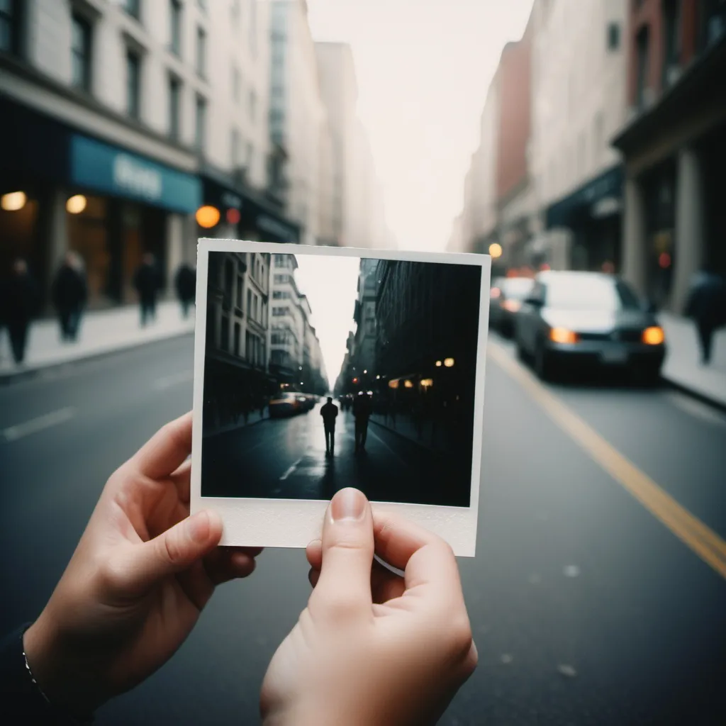 Prompt: An instant photo capturing a spontaneous moment, the image still developing in hand.