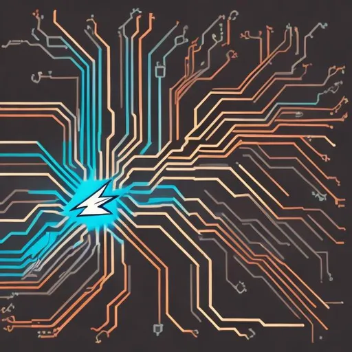 Prompt: computer circuitry with lightning vector art brown hue