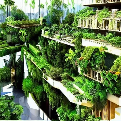 Prompt: Hanging Gardens of Babylon, lush greenery cascading from elevated terraces, ancient architectural marvel, mythical paradise, natural beauty, high quality, realistic, ancient, lush greenery, detailed architecture, majestic, mythical, vibrant colors, natural lighting