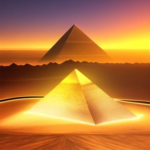 Prompt: Great Pyramid of Giza, ancient wonder, majestic limestone structure, sandy desert landscape, golden hour lighting, high quality, detailed 3D rendering, historical, iconic landmark, grand scale, impressive architecture, warm tones, atmospheric lighting