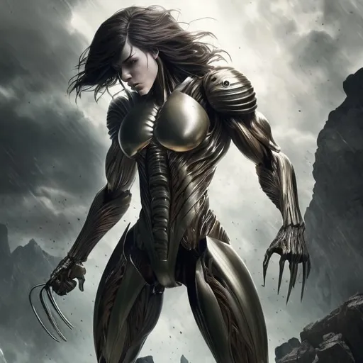 Prompt: Female Titan, highly detailed and dynamic digital art masterpiece, realistic shading, intense action pose, epic composition, cinematic lighting, by Hajime Isayama and WLOP, trending on ArtStation, high resolution (4k), fierce expression, muscular and powerful physique, menacing aura, intricate costume design, impeccable attention to detail