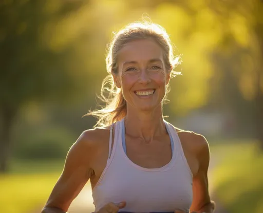 Prompt: Senior woman going for a run Woman 
runs in the summer High quality photo Close-up portrait, color portrait, Linkedin profile picture, professional portrait photography by Martin Schoeller, by Mark Mann, by Steve McCurry, bokeh, studio lighting, canon lens, shot on dslr, 64 megapixels, sharp focus