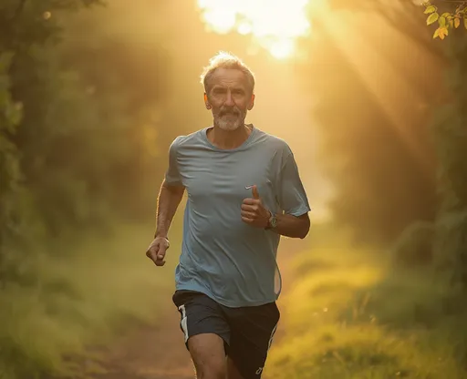 Prompt: Senior man going for a run Man runs in the summer High quality photo Close-up portrait, color portrait, Linkedin profile picture, professional portrait photography by Martin Schoeller, by Mark Mann, by Steve McCurry, bokeh, studio lighting, canon lens, shot on dslr, 64 megapixels, sharp focus