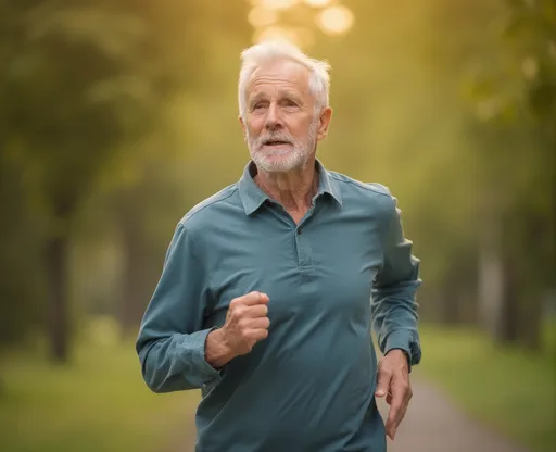 Prompt: Senior man going for a run Man runs in the summer High quality photo Close-up portrait, color portrait, Linkedin profile picture, professional portrait photography by Martin Schoeller, by Mark Mann, by Steve McCurry, bokeh, studio lighting, canon lens, shot on dslr, 64 megapixels, sharp focus