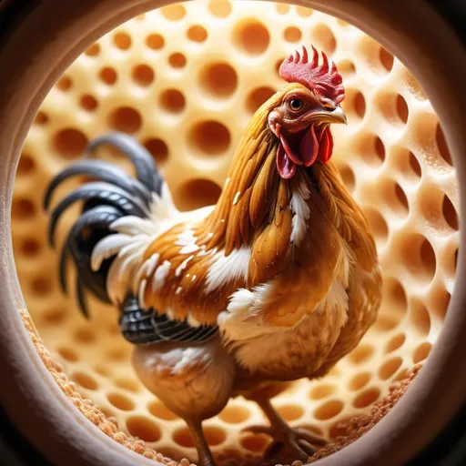 Prompt: please create a realistic picture of a chicken inside a yeast cell