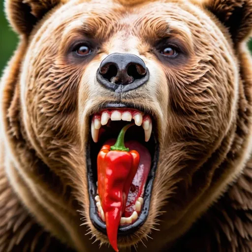 Prompt: Bear screaming from Ghost pepper in mouth 