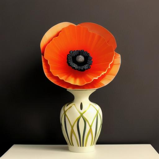 Prompt: art Deco poppy on vase 