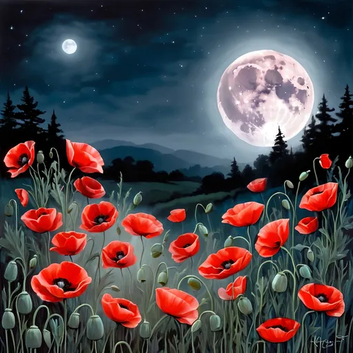 Prompt: poppies moonlight 