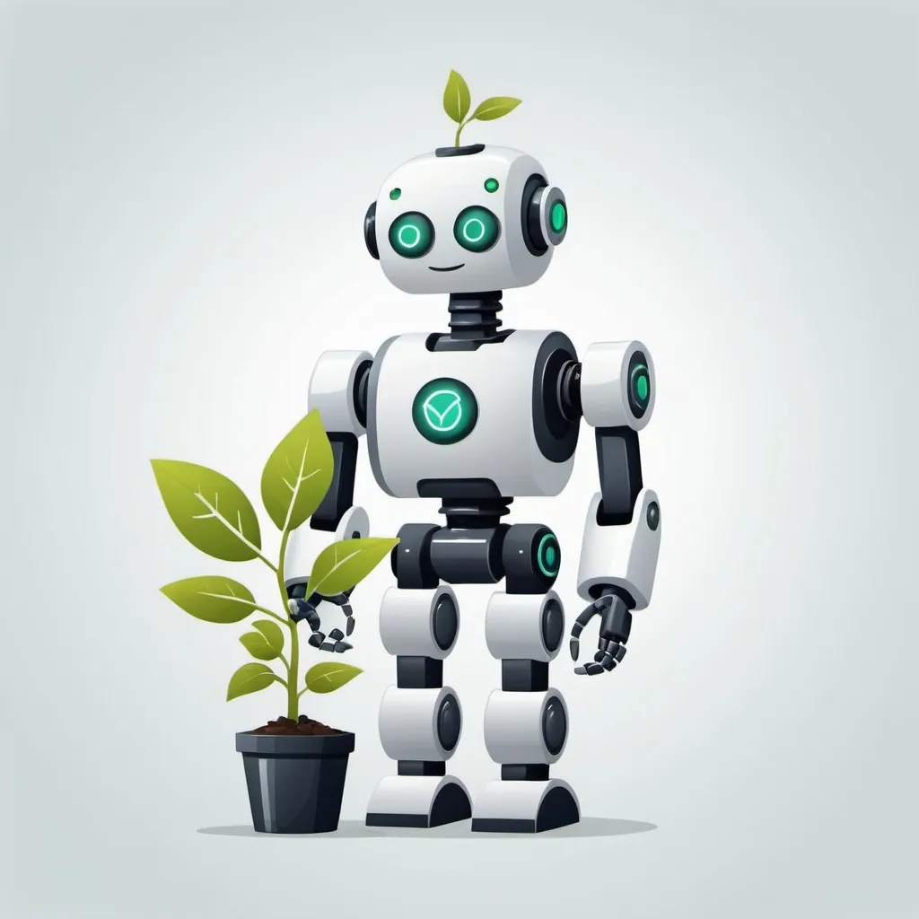 Prompt: Technology saving plantsdepicted as an icon. Show robots