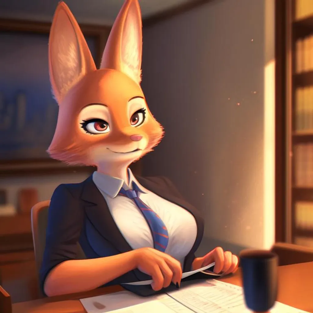 Prompt: diane foxington, wearing business attire, portrait, detailed artwork, 4k