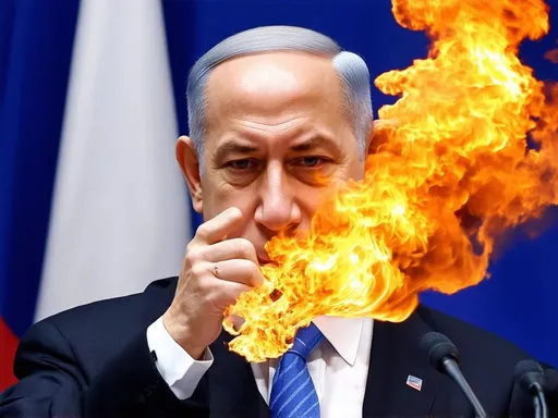 Prompt: Netanyahu  breathes fire