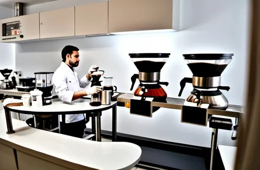 Prompt: Professional coffee laboratory for quality control and evaluation of specialty coffee 