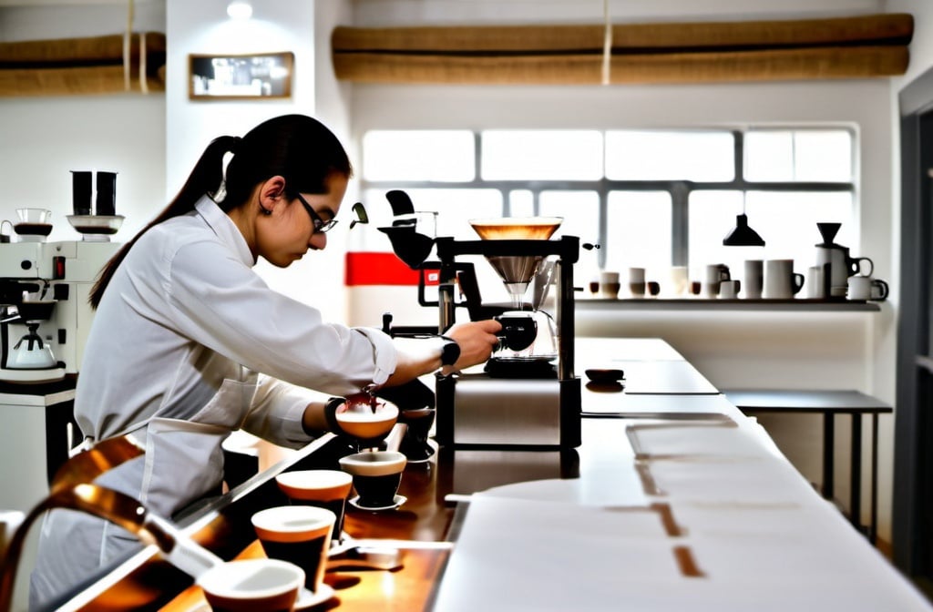 Prompt: Professional coffee laboratory for quality control and evaluation of specialty coffee 