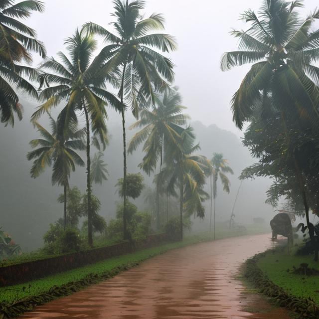 Prompt: rainy morning kerala