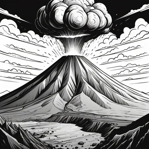 Prompt: volcan comic black and white

