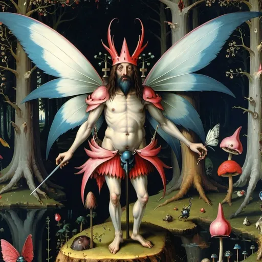 Prompt: 8-bit, sharp, classical painting, hairy fairy, medieval forest, surreal Bosch style, detailed wings, vibrant colors, surreal atmosphere, best quality, highres, clear details, classical, 8-bit, surreal, vibrant colors, detailed, surreal atmosphere, medieval, fairy, clear pixels