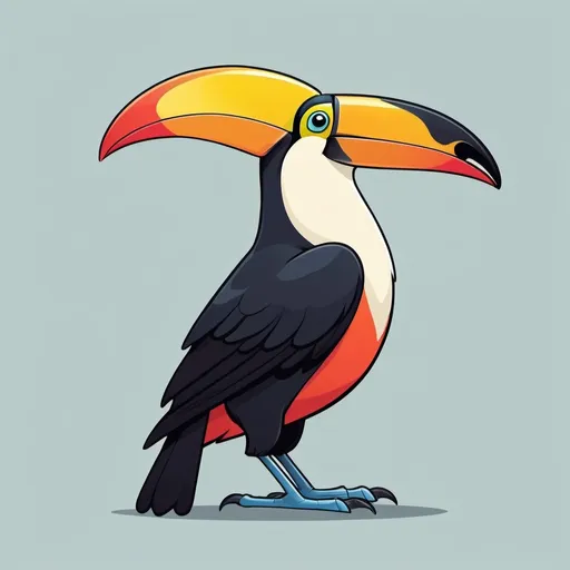 Prompt: sideview of a toucan standing up with beak open in style of hanna barbera cartoon illustration