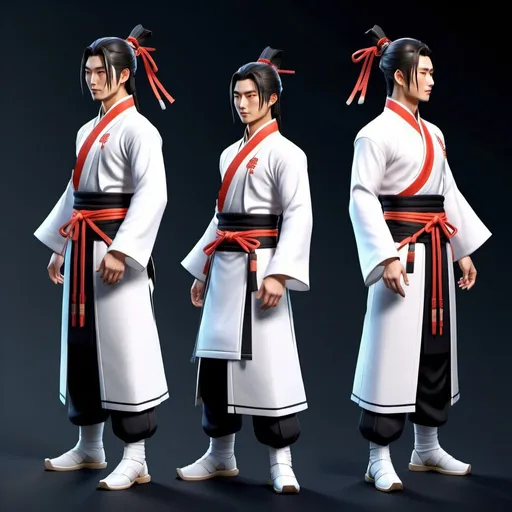 Prompt: 3d character,wuxian clothes,asian.male.for game,cultivator,handsome,swordsman,cultivation,calm,high quality,fighter,cute,full character shown,detailed,whole character visible