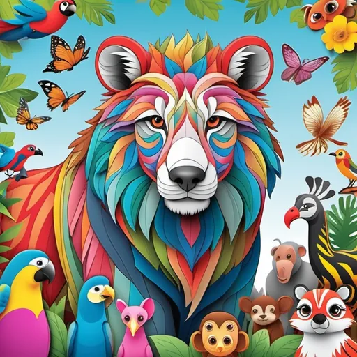 Prompt: Animals Coloring Book Cover Photo with 3D High Quality