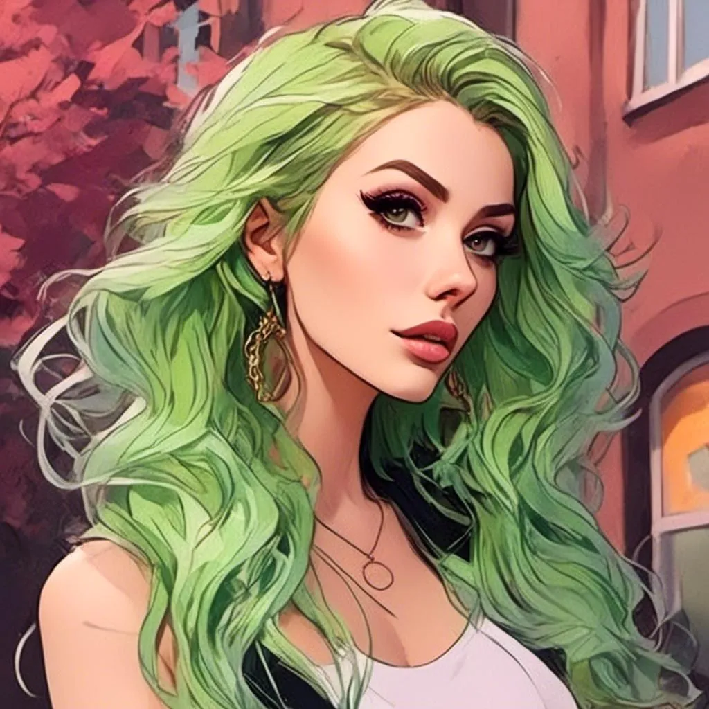 Prompt: <mymodel> Character Design Portrait, Illustration, GTA Disney Anime Cartoon, Demonic Princess Woman with Gorgeous Glamorous Ombre Lime Hairstyle with Cascading Curled Hair, Intricately Designed Street Clothing,  Character Design, Highly Detailed, Dynamix Pose, Natural Lighting, Natural Colors