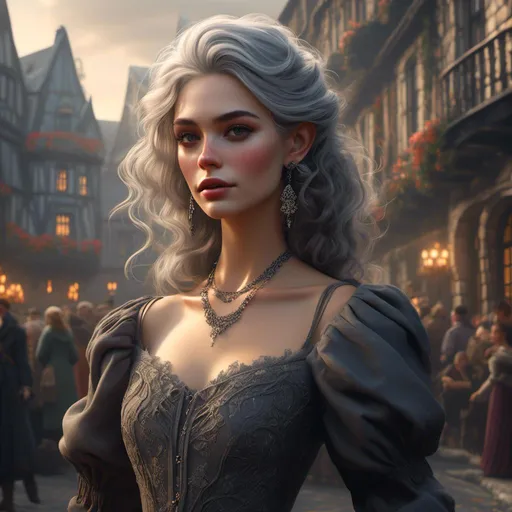 Prompt: <mymodel> Character Design, Highly Detailed, Detailed Illustration, Intricately Designed Clothing, Outlander Woman with Gorgeous Glamorous Dark Grey Hair and Smokey Eye Makeup and grey lipstick wearing dark elegant clothing, Disney GTA Unreal Design,Glamour Fairytale