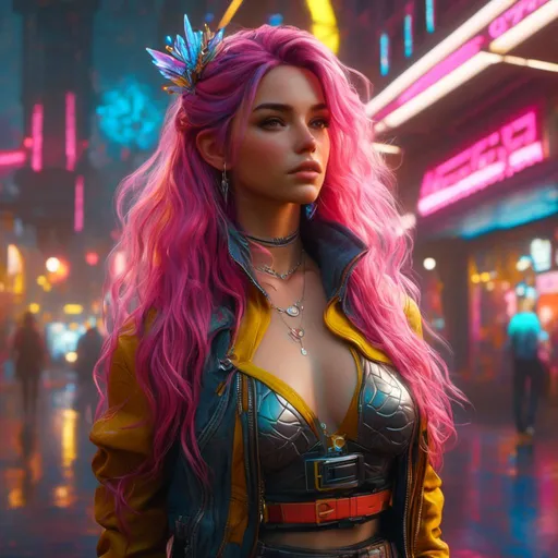 Prompt: <mymodel>Detailed character, Cyberpunk 2077 Fairy Princess, highres, detailed clothing, vibrant colors, atmospheric lighting, realistic hands, realistic features